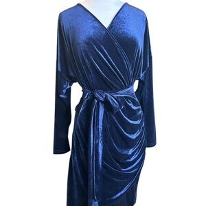 Elegant Blue Velvet Wrap Dress